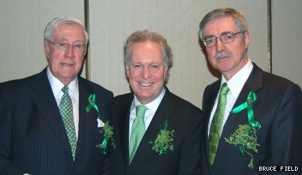 The Quebec government has given $2 million for the creation of the Johnson Chair in Canadian Irish Studies, to which the Concordia University Foundation, under the direction of Kathy Assayag, added $1 million. Seen above at the St. Patrick's Day luncheon where the donations were announced are Brian Gallery, Chair of the Canadian Irish Studies Foundation, Premier Jean Charest, and Michael Kenneally, Director of the Centre.